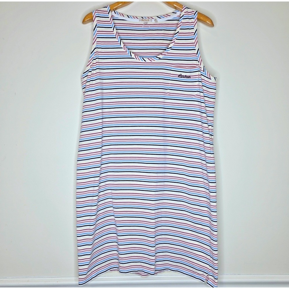 Barbour Patterson Rainbow Stripe Tank Dress Sz 14 Beachy‎ Preppy *NO BELT*
